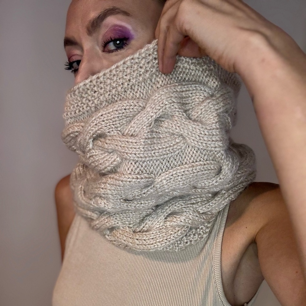 Beige Hand-knitted wool chunky infinity snood